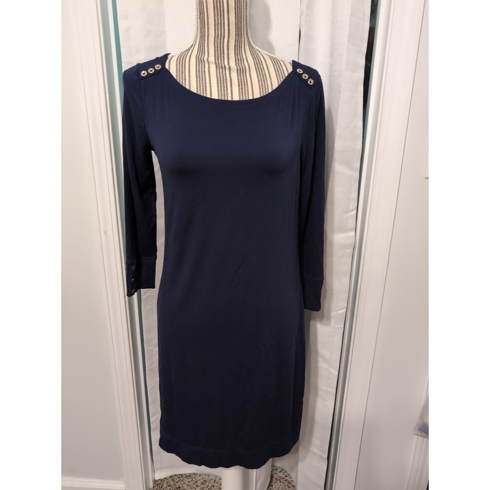 LILLY PULITZER Sophie Dress UPF 50+ Navy Gold Button Accent Small Designer Chic